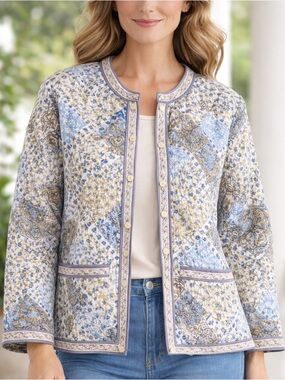 Appleseed’s Reversible Quilted Jacket Petite Large Boho Floral Cotton EUC